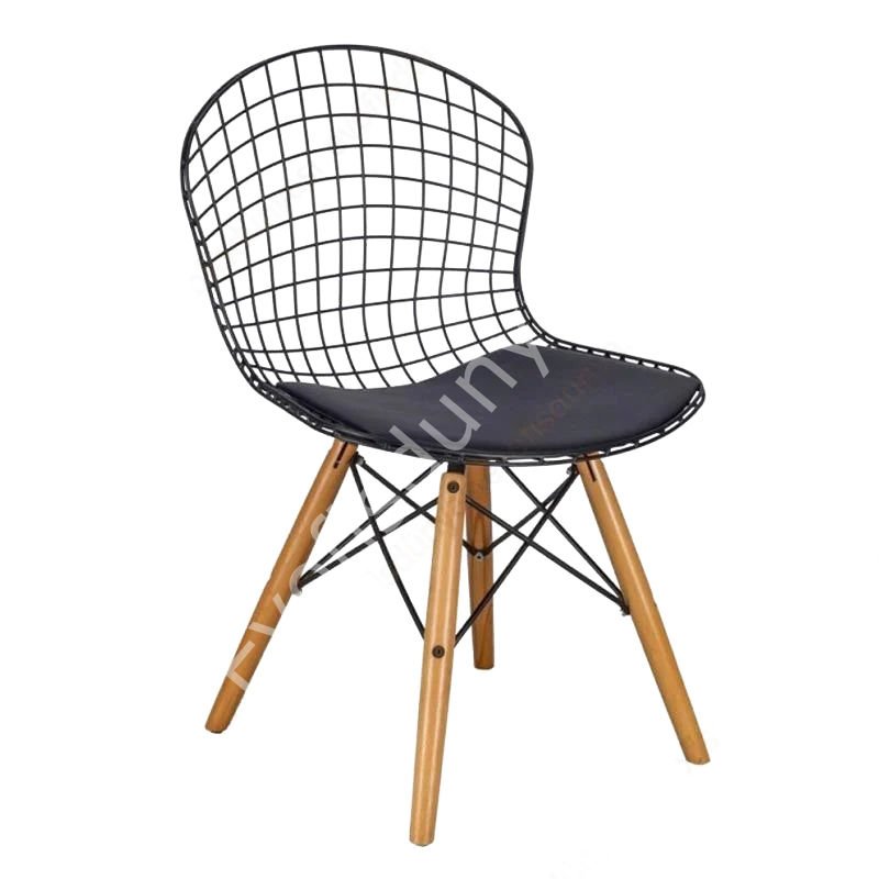 Delüx Ahşap Ayaklı Tel Sandalye Siyah