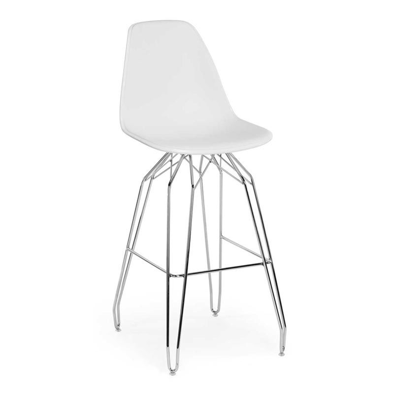 Veos PP Krom Metal Ayaklı Bar Sandalyesi Beyaz