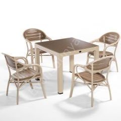 Bambo Masa Sandalye Takımı 4 Kişilik Çikolata-Kapuçino