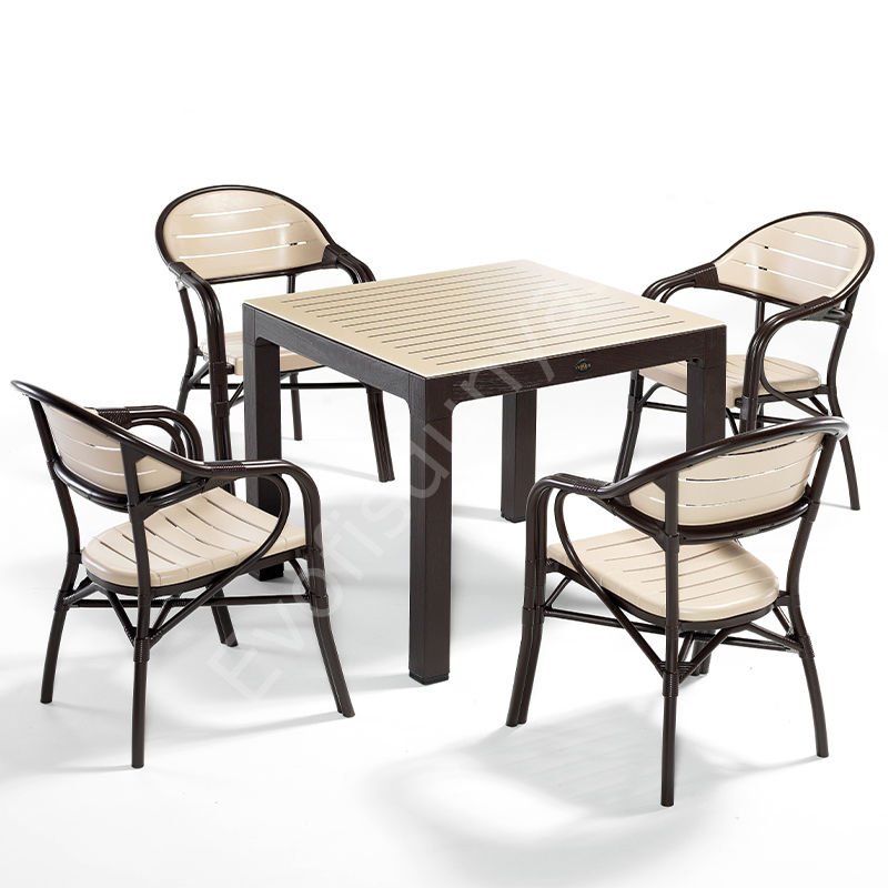 Bambo Masa Sandalye Takımı 4 Kişilik kahve-kapuçino