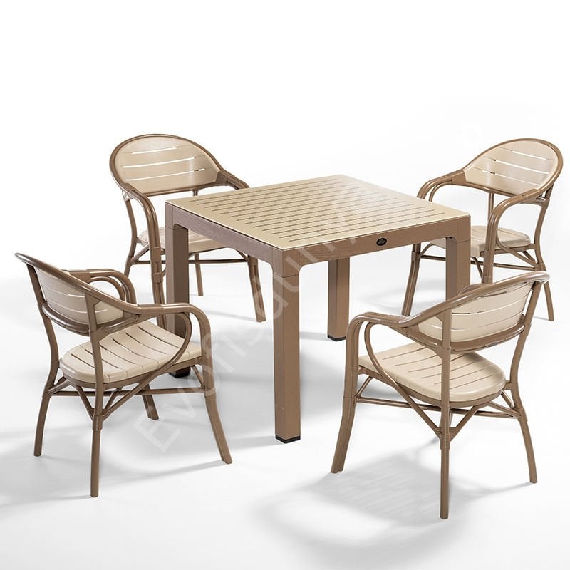 Bambo Masa Sandalye Takımı 4 Kişilik Çikolata-Kapuçino