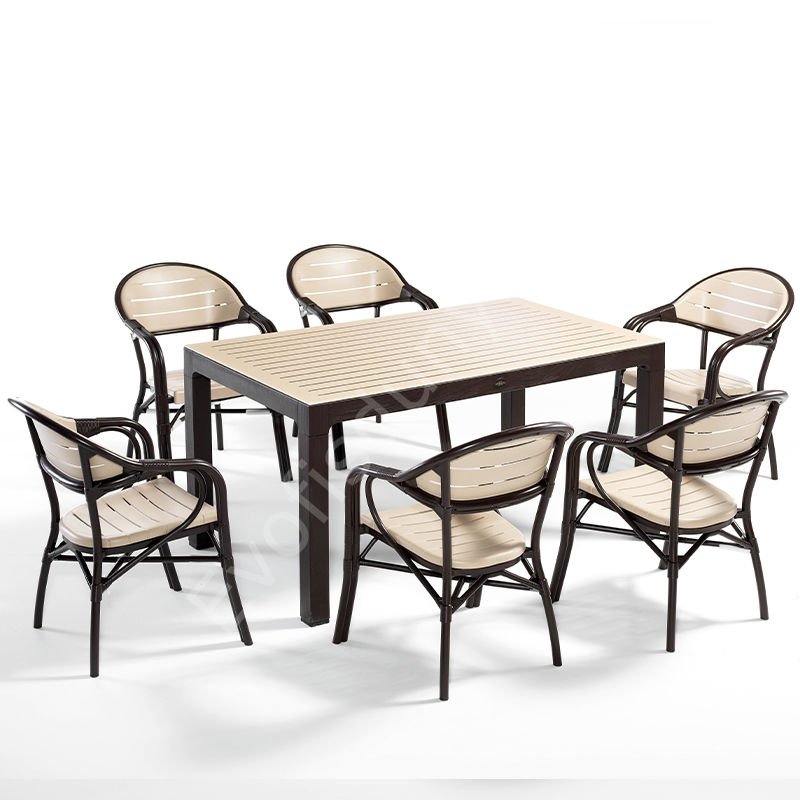 Bambo Masa Sandalye Takımı 6 Kişilik kahve-kapuçino