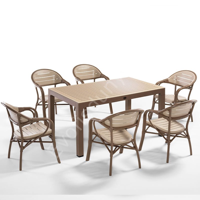 Bambo Masa Sandalye Takımı 6 Kişilik Çikolata-Kapuçino