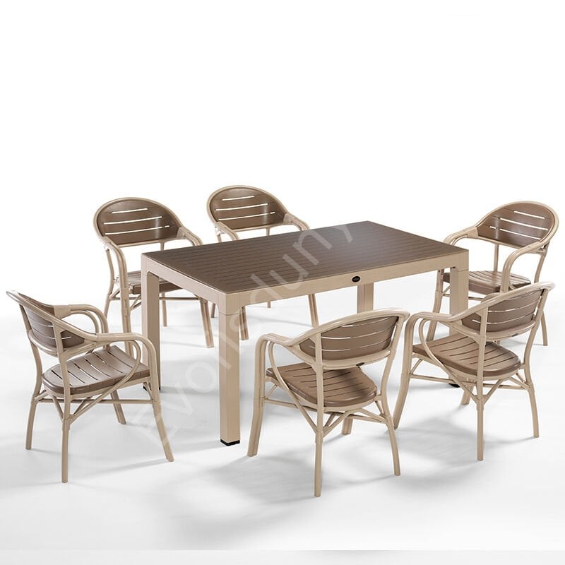 Bambo Masa Sandalye Takımı 6 Kişilik Kapuçino-Çikolata