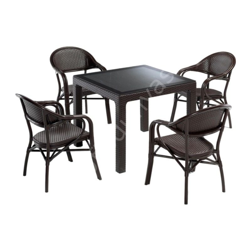 Nirvana Bahçe Masa Sandalye Takımı 4 Kişilik Kahve