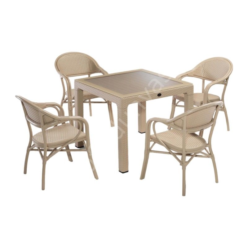 Nirvana Bahçe Masa Sandalye Takımı 4 Kişilik Cappucino