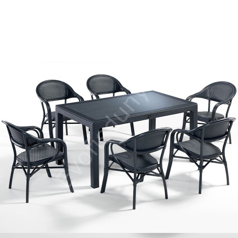 Nirvana Bahçe Masa Sandalye Takımı 6 Kişilik Antrasit