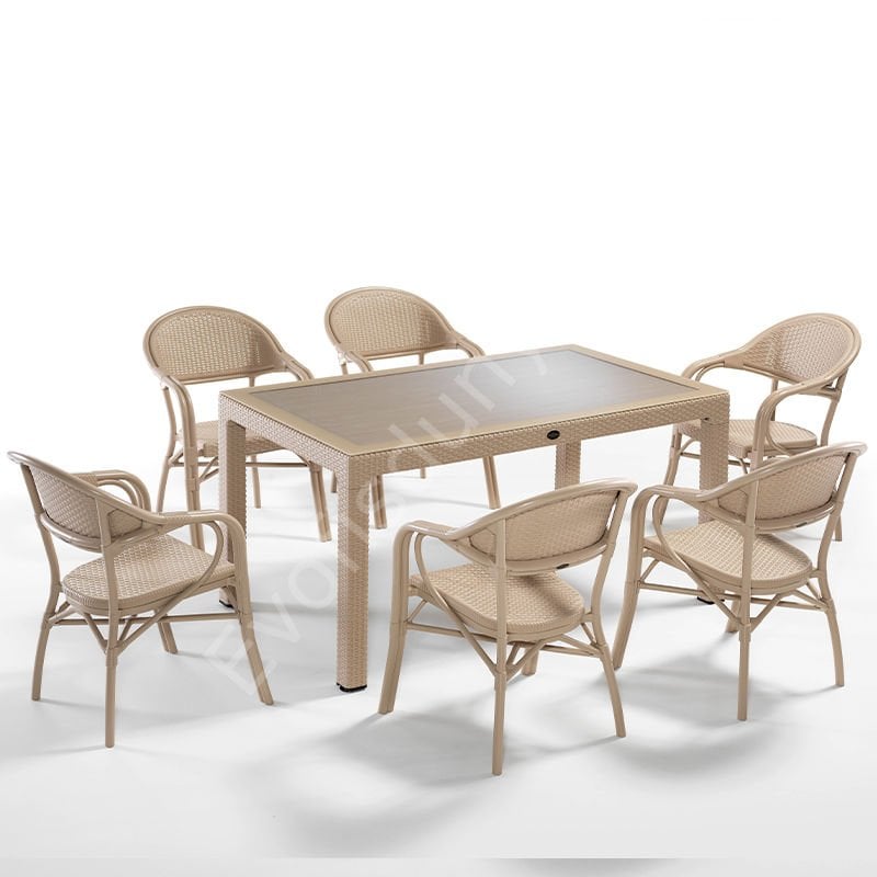 Nirvana Bahçe Masa Sandalye Takımı 6 Kişilik Cappucino