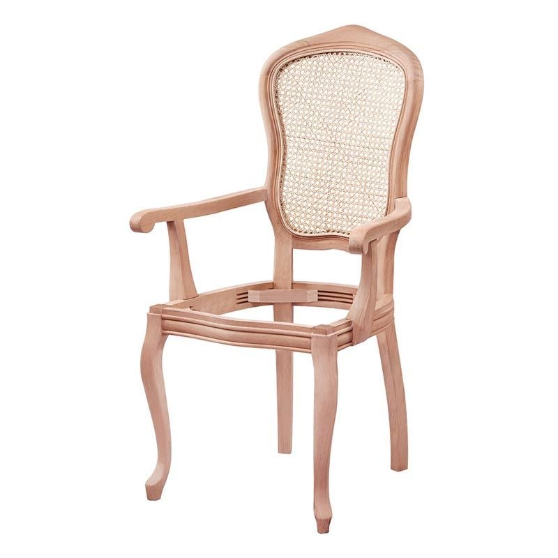 Cetro İtalyan Hasırlı Kollu Ham Ahşap Sandalye