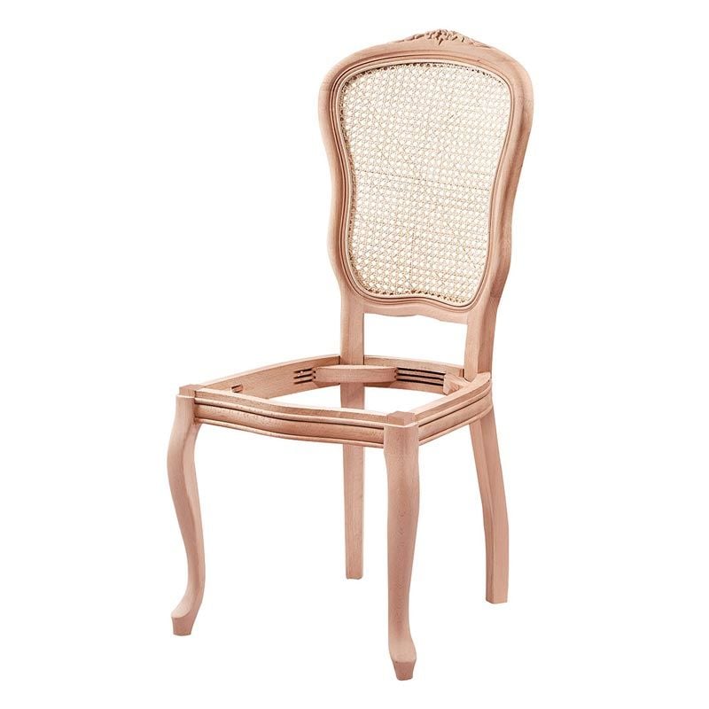 Cetro İtalyan Hasırlı Oymalı Ham Ahşap Sandalye