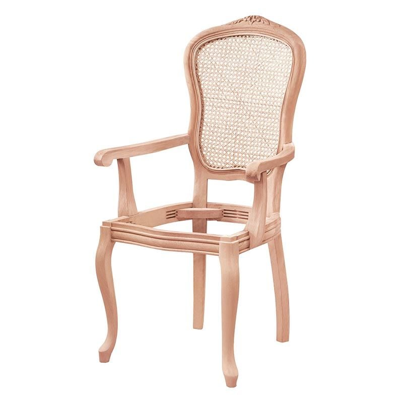 Cetro İtalyan Hasırlı Oymalı Kollu Ham Ahşap Sandalye
