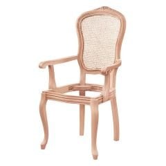 Cetro İtalyan Hasırlı Oymalı Kollu Ham Ahşap Sandalye