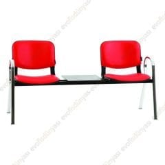 Form İkili Sehpalı Bekleme Koltuğu Krom Kırmızı