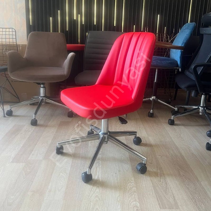 Ditha Kolsuz Çalışma Sandalyesi Kırmızı Deri - Siyah Boya