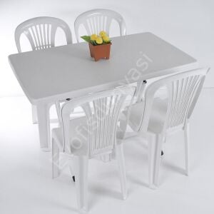 70x120 Katlanır Dikdörtgen Masa ve Beyaz Plastik Sandalye Seti