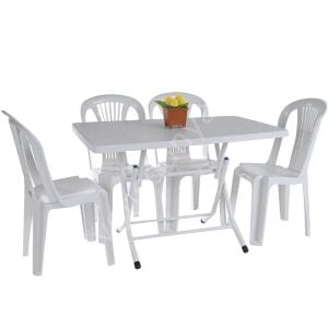 70x120 Katlanır Dikdörtgen Masa ve Beyaz Plastik Sandalye Seti