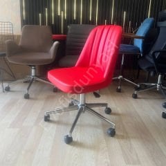 Ditha Kolsuz Çalışma Sandalyesi Kırmızı Deri - Krom