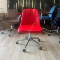 Ditha Kolsuz Çalışma Sandalyesi Kırmızı Deri - Krom