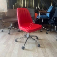 Ditha Kolsuz Çalışma Sandalyesi Kırmızı Deri - Krom