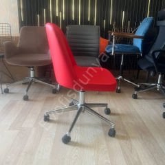 Ditha Kolsuz Çalışma Sandalyesi Kırmızı Deri - Krom