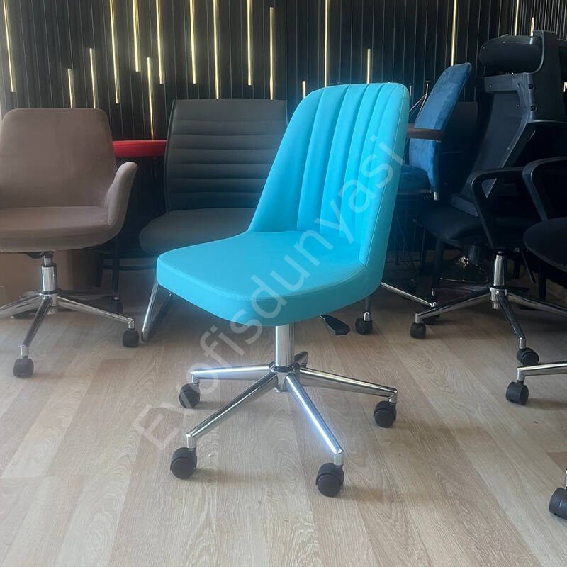 Ditha Kolsuz Çalışma Sandalyesi Turkuaz Deri - Siyah Boya