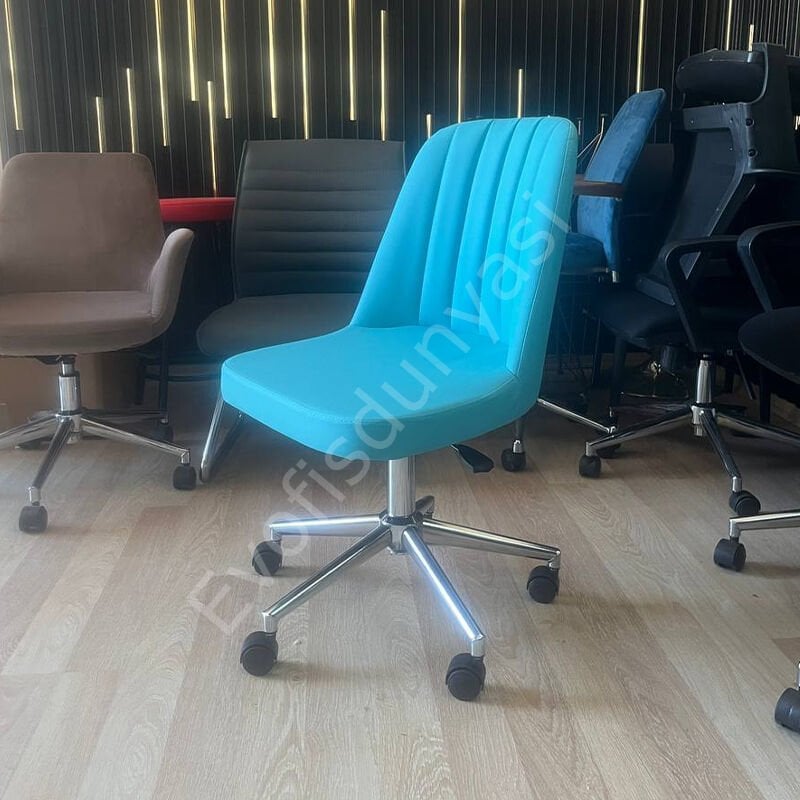 Ditha Kolsuz Çalışma Sandalyesi Turkuaz Deri - Krom