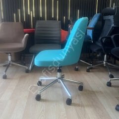 Ditha Kolsuz Çalışma Sandalyesi Turkuaz Deri - Krom
