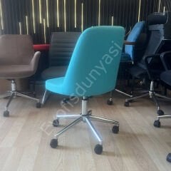 Ditha Kolsuz Çalışma Sandalyesi Turkuaz Deri - Krom