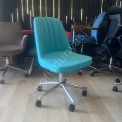 Ditha Kolsuz Çalışma Sandalyesi Turkuaz Deri - Krom