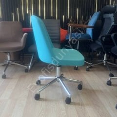 Ditha Kolsuz Çalışma Sandalyesi Turkuaz Deri - Krom