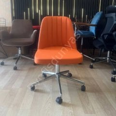 Ditha Kolsuz Çalışma Sandalyesi Turuncu Deri - Krom