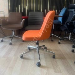 Ditha Kolsuz Çalışma Sandalyesi Turuncu Deri - Krom