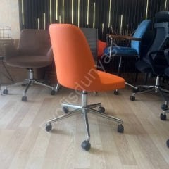 Ditha Kolsuz Çalışma Sandalyesi Turuncu Deri - Krom