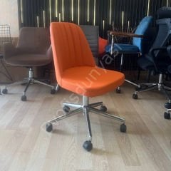 Ditha Kolsuz Çalışma Sandalyesi Turuncu Deri - Krom