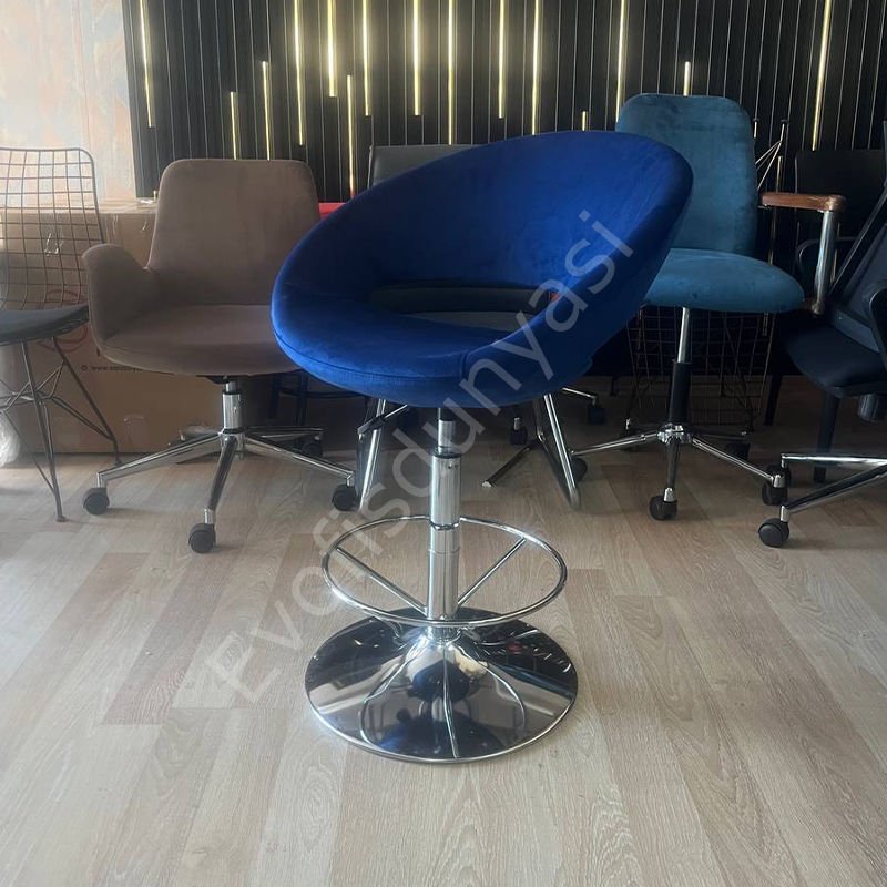 Song Çemberli Bar Sandalyesi Lacivert Kumaş