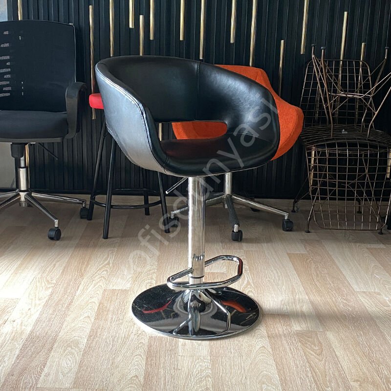 Ciro Boru Ayaklı Bar Sandalyesi Siyah Deri