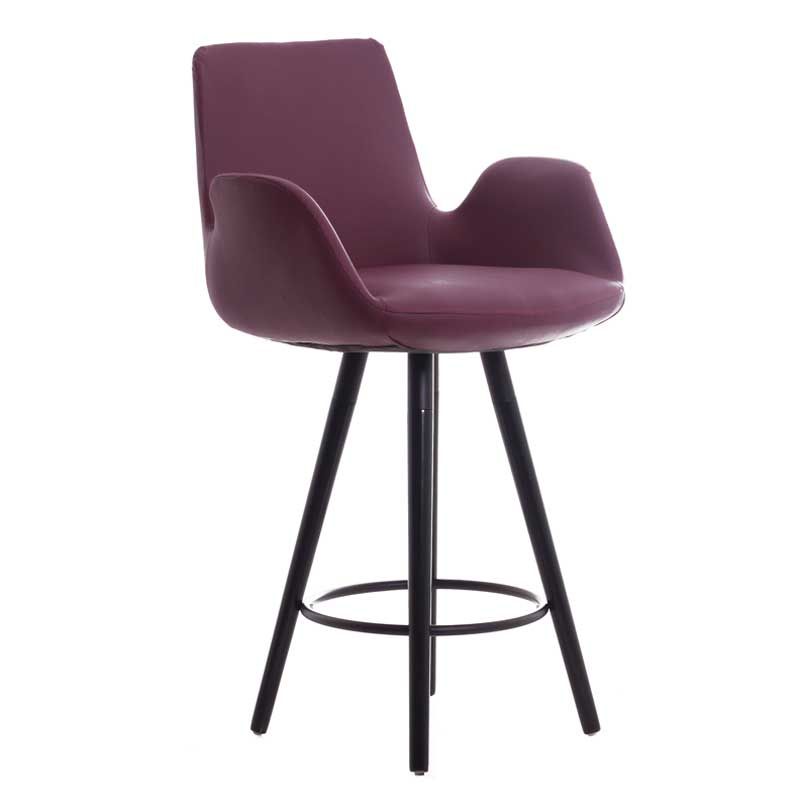 Begüm Ahşap Ayaklı Bar Sandalyesi Bordo - 75 cm