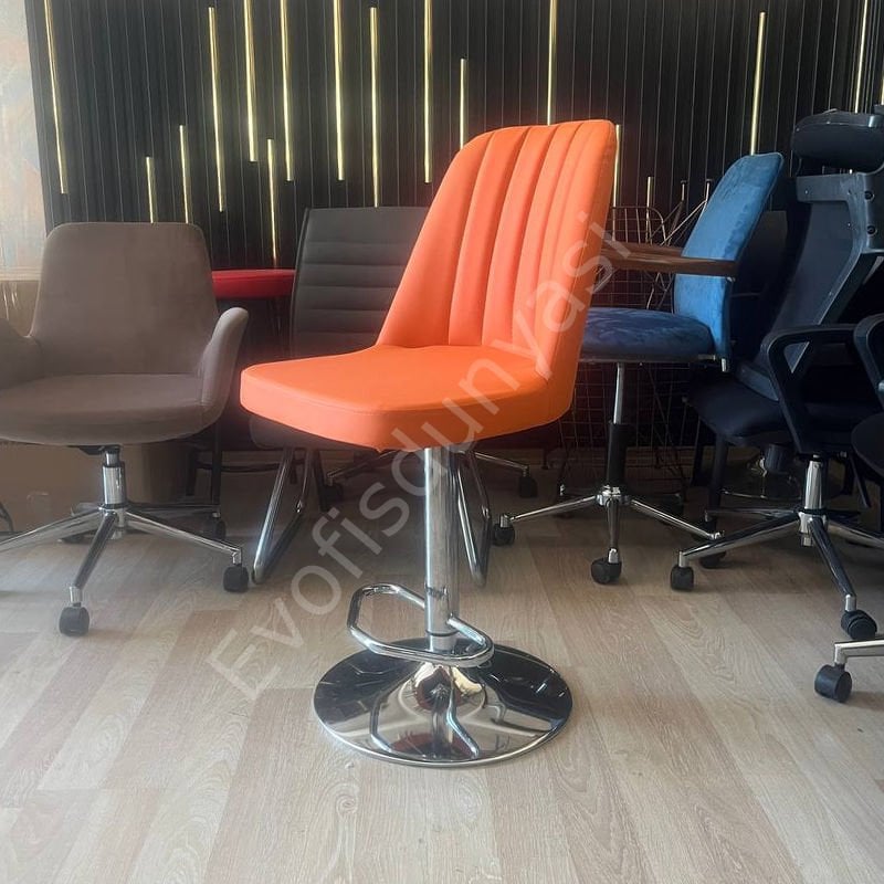 Ditha Boru Ayaklı Bar Sandalyesi Turuncu Deri