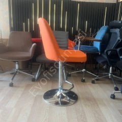 Ditha Boru Ayaklı Bar Sandalyesi Turuncu Deri