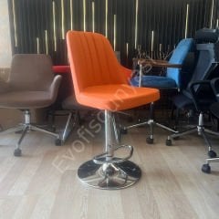 Ditha Boru Ayaklı Bar Sandalyesi Turuncu Deri