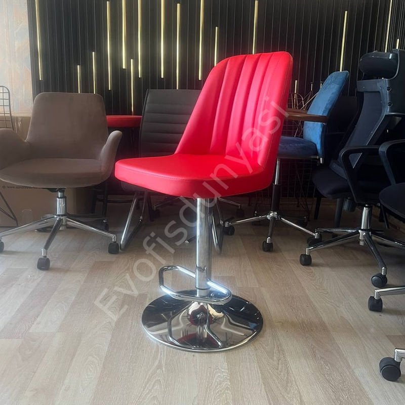 Ditha Boru Ayaklı Bar Sandalyesi Kırmızı Deri