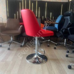 Ditha Boru Ayaklı Bar Sandalyesi Kırmızı Deri