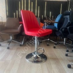 Ditha Boru Ayaklı Bar Sandalyesi Kırmızı Deri