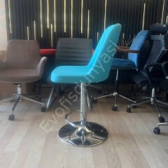 Ditha Boru Ayaklı Bar Sandalyesi Turkuaz Deri