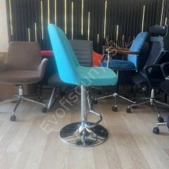 Ditha Boru Ayaklı Bar Sandalyesi Turkuaz Deri