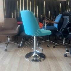 Ditha Boru Ayaklı Bar Sandalyesi Turkuaz Deri