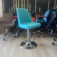 Ditha Boru Ayaklı Bar Sandalyesi Turkuaz Deri