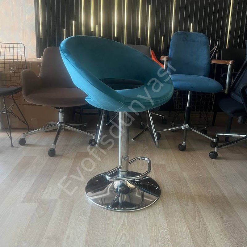 Song Boru Ayaklı Bar Sandalyesi Petrol Yeşil