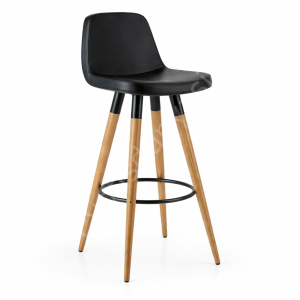 Lodi Ahşap Ayaklı Bar Sandalyesi 75 - Siyah Deri