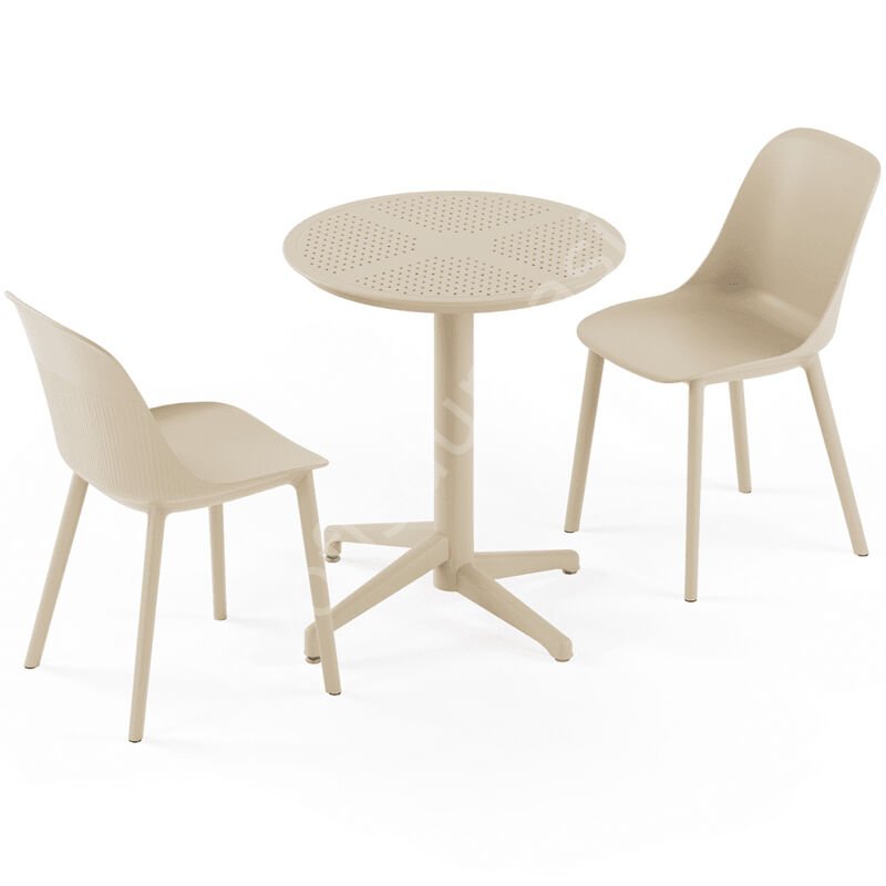 Moon Ø60 2 Kişilik Sabit Kafe Masa Takımı Bej